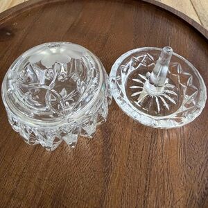 Lead Crystal Trinket Dish and Ring Holder Frosted Flower Set